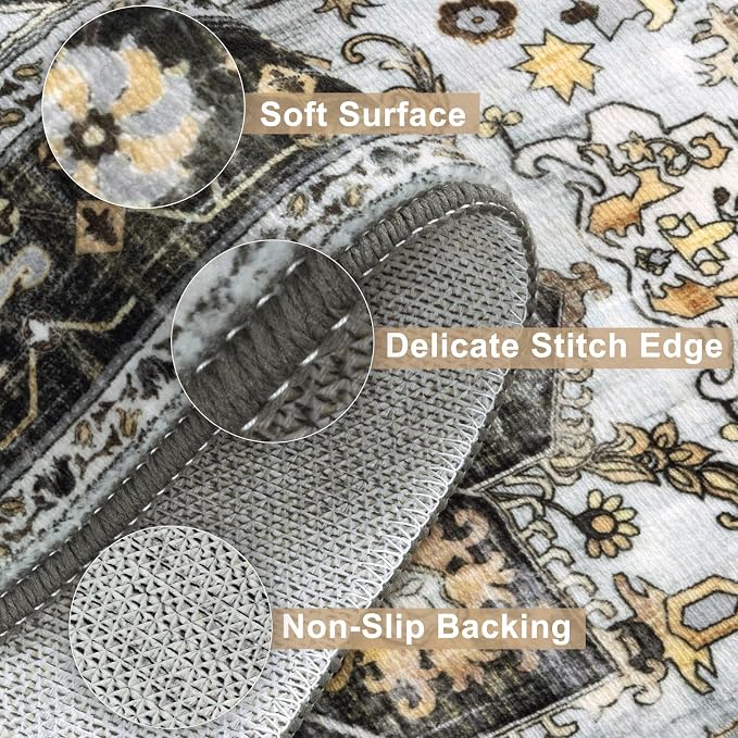 Yamaziot Washable Runner Rug, 2x8 Non-Slip Boho Vintage Hallway Kitchen Rug | - Image 3