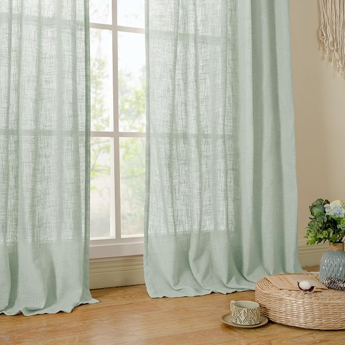 Light Sage Linen Curtains 84 inch Length 2 Panels Set, Linen Textured Light - Image 9