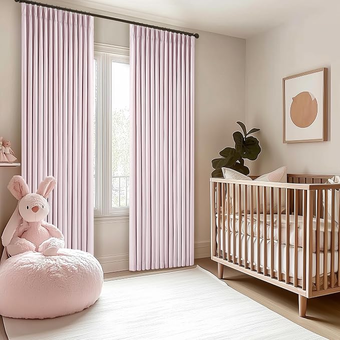Light Pink Pleat Linen Blackout 102 Inch Curtains - Image 7
