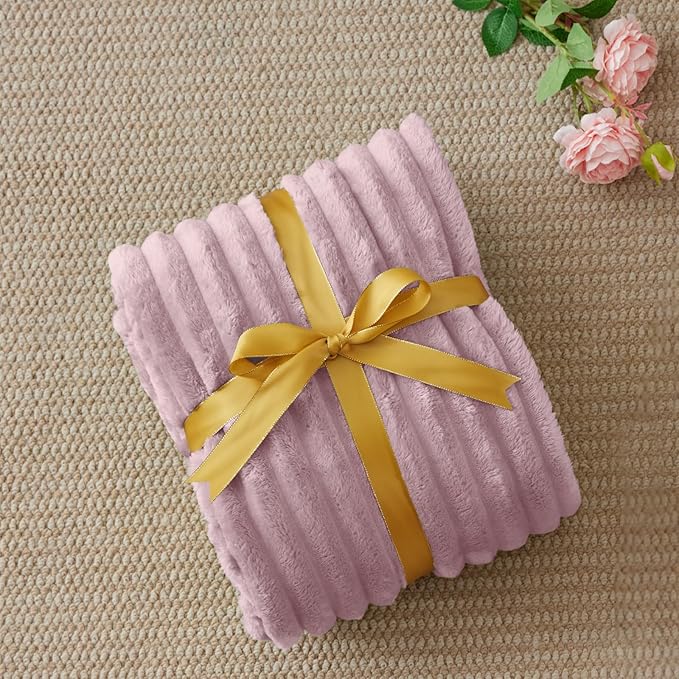 BEDELITE Striped Fleece Throw Blanket, Berry Purple, Soft Cozy, Lightweight Warm - Image 2