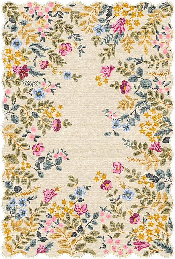 Front Door Mat Outside Entrance 2x3 Beige Colorful Floral Entry Rug | Non-Slip - Image 7