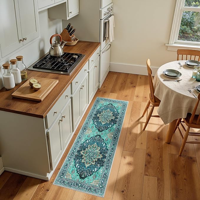 RELEANY Washable Area Rug, Runner 2'x5', Teal | Non-Slip, Water Repellent - Image 3