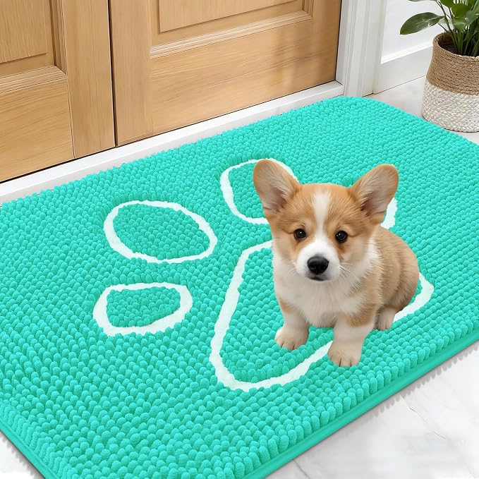 OLANLY Dog Door Mat for Muddy Paws 24x16, Paw Print Design Chenille Mud Mat | by OLANLY
