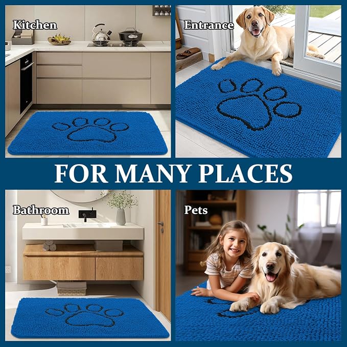 OLANLY Dog Door Mat for Muddy Paws 30x20, Paw Print Design Chenille Mud Mat | - Image 8