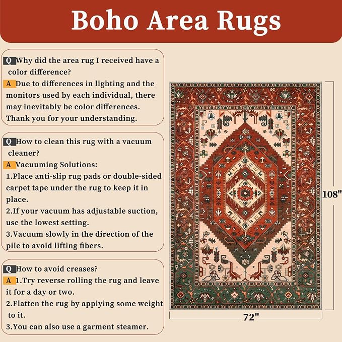SERISSA 6x9 Washable Non Slip Boho Area Rug - Image 2