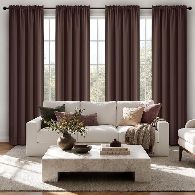 MIULEE 84 Inch Length Dark Brown Blackout Bedroom Curtains Set of 4 | Thermal by MIULEE