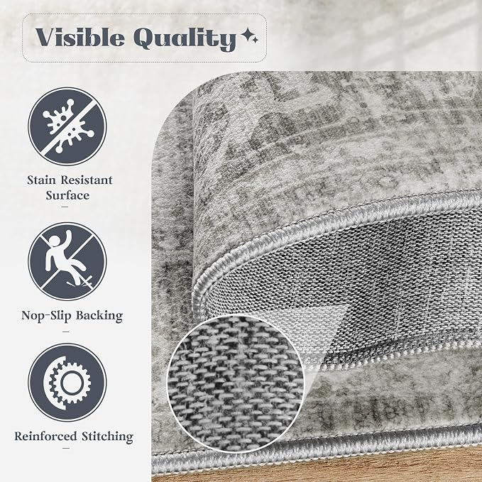 Runner Rug 2x8 Washable Rug, Vintage Boho Medallion Hallway Runner Non-Slip - Image 8