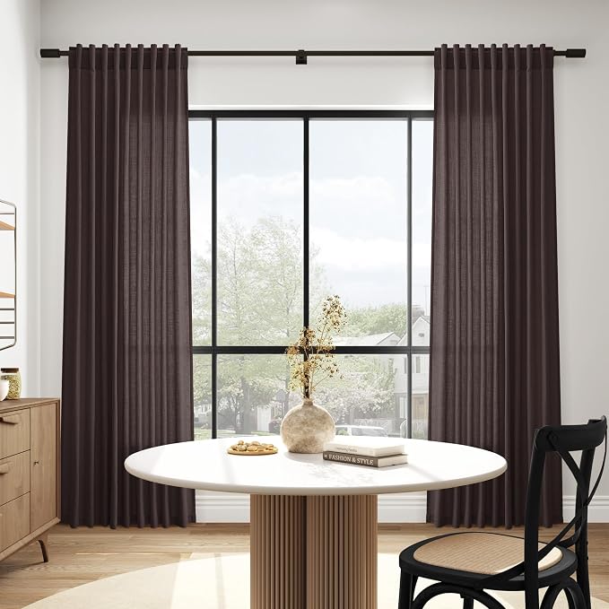 Cocoa Coffee Linen Curtains 84 Inch Length 2 Panels Set - Image 6