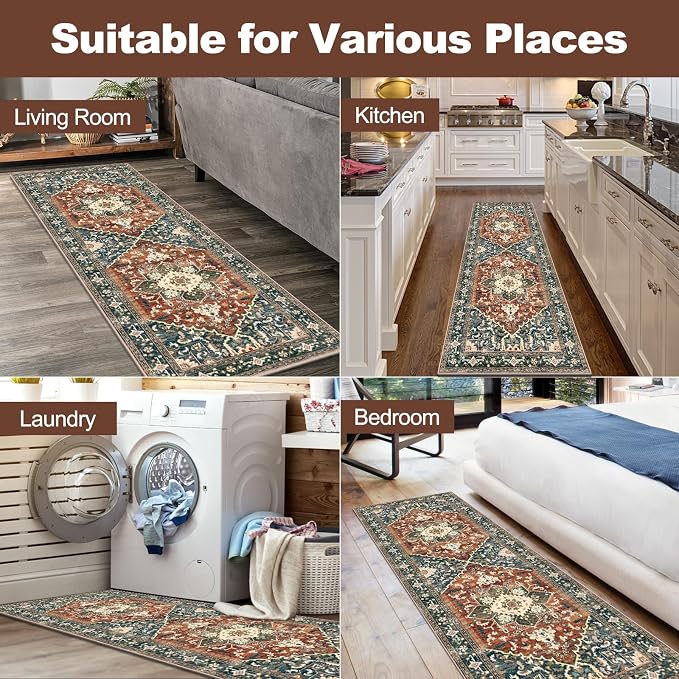 Yamaziot Washable Runner Rug, 2x6 Non-Slip Boho Vintage Hallway Kitchen Rug | - Image 7