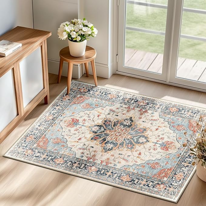 RELEANY Washable Area Rug, Small 2'x3', Water Repellent, Pet Friendly, Vintage by RELEANY