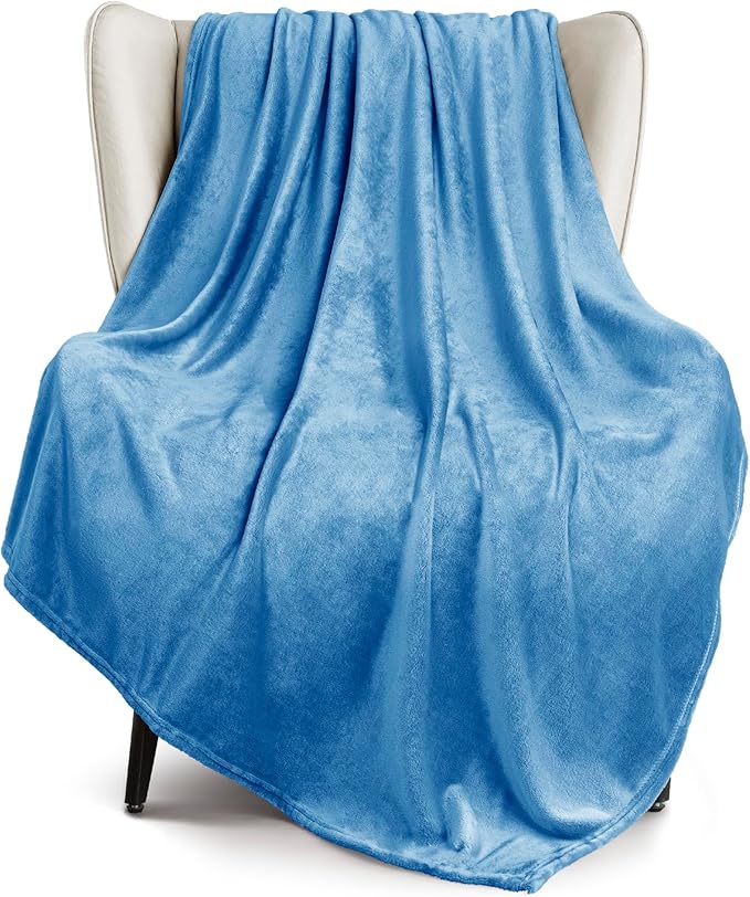 Exclusivo Mezcla Extra Large Fleece Throw Blanket for Couch, Sofa, 300GSM Super Soft and Warm Blankets, Washed Blue Throw All Season Use, Cozy, Plush, Lightweight, 50x70 Inches