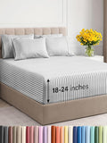 Extra Deep Cal King Sheet Set - 6 Piece Breathable & Cooling Sheets - Hotel Luxury Bed Sheets Set - Easy Fit - Soft, Wrinkle Free & Comfy Sheets Set - Grey Striped Sheet Set with Extra Deep Pockets