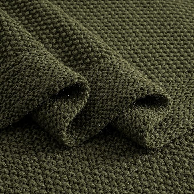 CozeCube Olive Green Seed Stitch Throw Blanket 50"x60", Farmhouse Decor | - Image 8