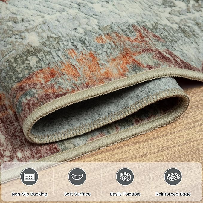 9x12 Area Rugs for Living Room Bedroom Dining Room Washable Red Brown | Soft - Image 4