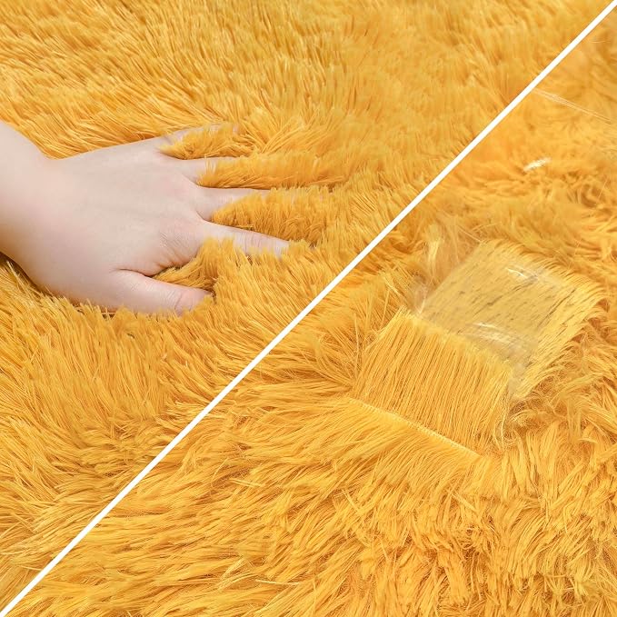 2x8 Bedside Area Rugs for Bedroom Soft Fluffy Shag Beige Yellow Carpet for - Image 6