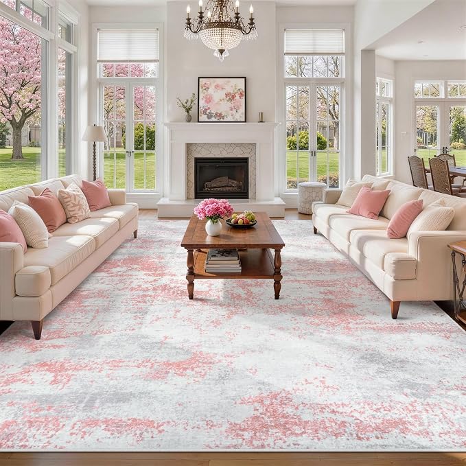 Aelenmu 9x12 Area Rugs for Living Room Washable Bedroom Dining Room Pink | - Image 9