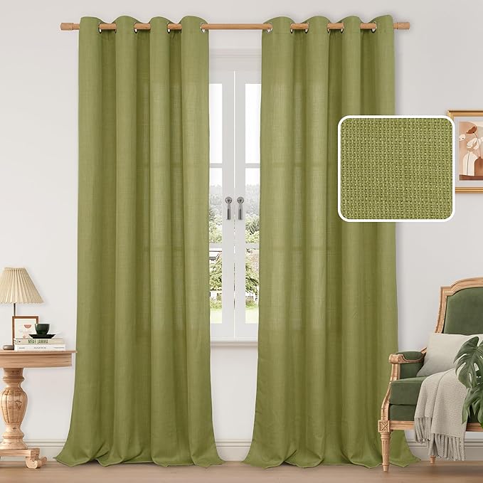 Moss Green Linen Curtains 90 Inch Long by LAMIT