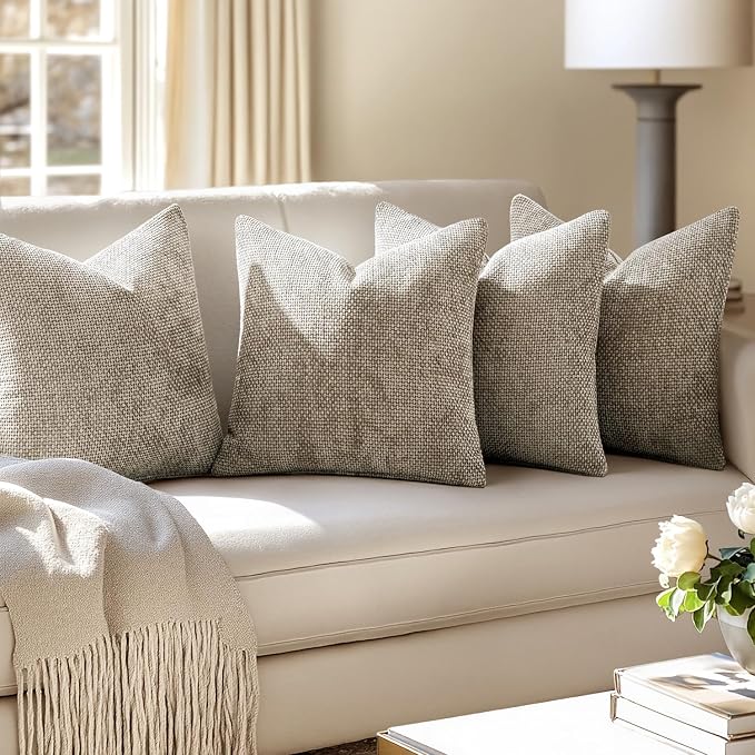 MIULEE Soft Decorative Chenille Pillow Covers Khaki 20x20 Pack of 4 | Modern - Image 5