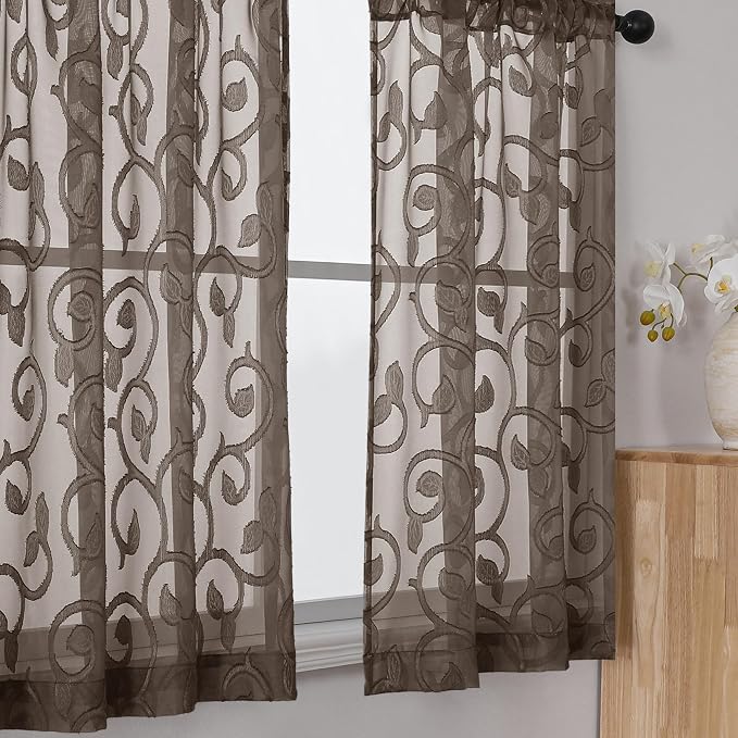 Furman Cafe Curtains 30 Inch Length 2 Panels Set, Elegant Geometric Jacquard by OWENIE