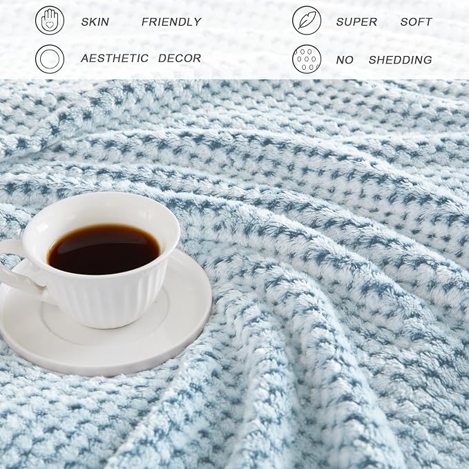 Exclusivo Mezcla Soft Waffle Fleece Bed Blanket King Size, Heather Blue | - Image 6