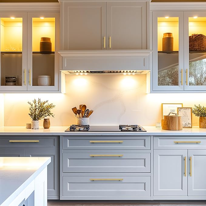 JOY DECOR 30 Pack Cabinet Handles, Gold Cabinet Pulls, 10 in Hole Center Kitchen Cabinet Handles, Stainless Steel T Bar Handles for Dresser Drawers