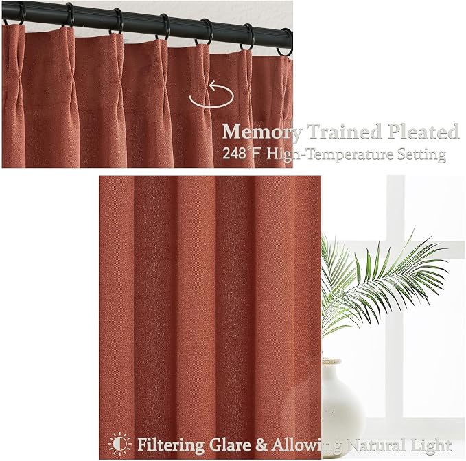 PleatedDrapes Decorative Burnt Orange Sheer Curtains 96 Inches Long - Image 3