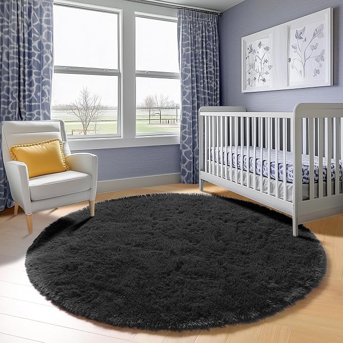 Black Round Area Rugs 5ft, Soft Bedroom Circle Rug Floor Mats - Image 8