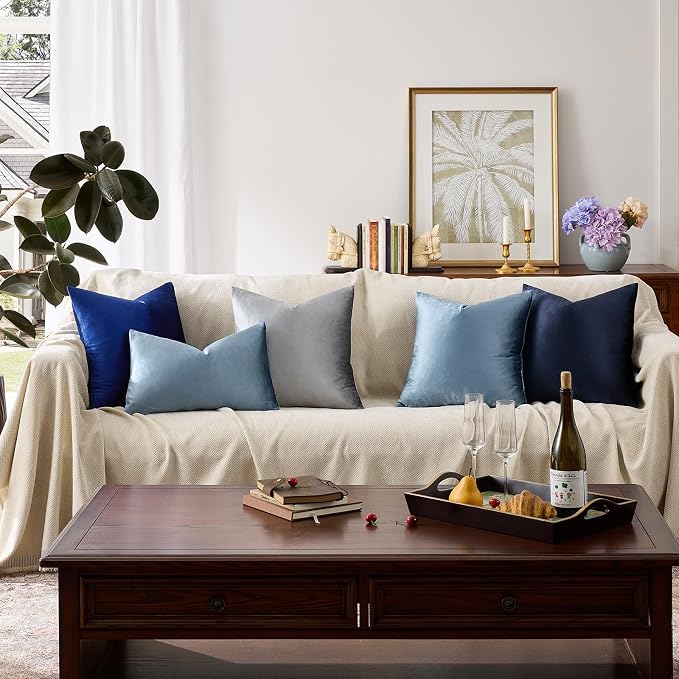 GIGIZAZA Stone Blue Velvet Throw Pillow Covers 22x22 Pack of 2 | Decorative - Image 7