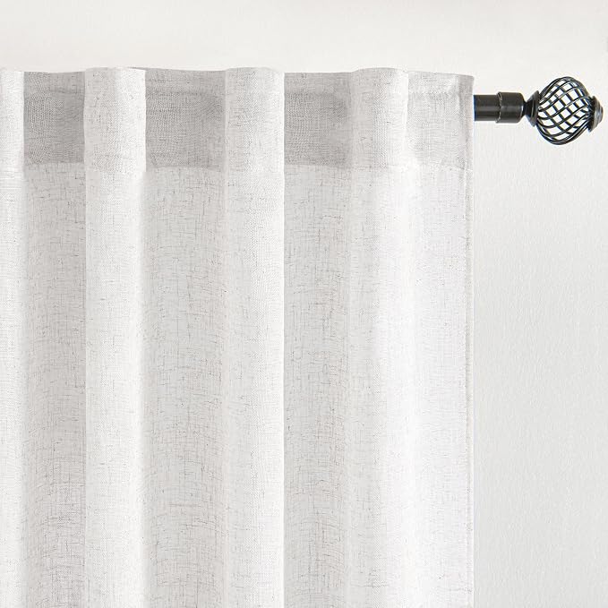 MIULEE Bleached Linen Kitchen Curtain 36 Inch Length 2 Panels Farmhouse | - Image 4