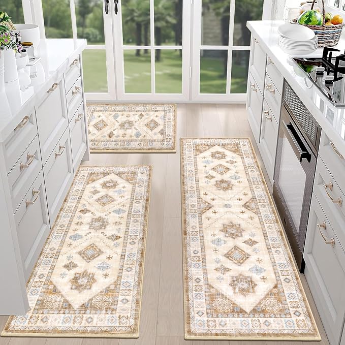 HEBE Boho Kitchen Rugs Set of 3, Non Slip Washable Kitchen Mats - Image 3