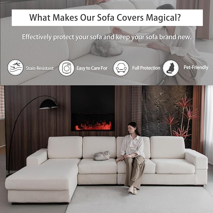 OHSIO Couch Cushion Covers for Sectional Sofa, Stretch Soft Sofa Slipcovers - Image 5