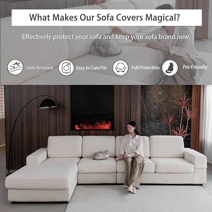 OHSIO Couch Cushion Covers for Sectional Sofa, Stretch Soft Sofa Slipcovers - Image 5