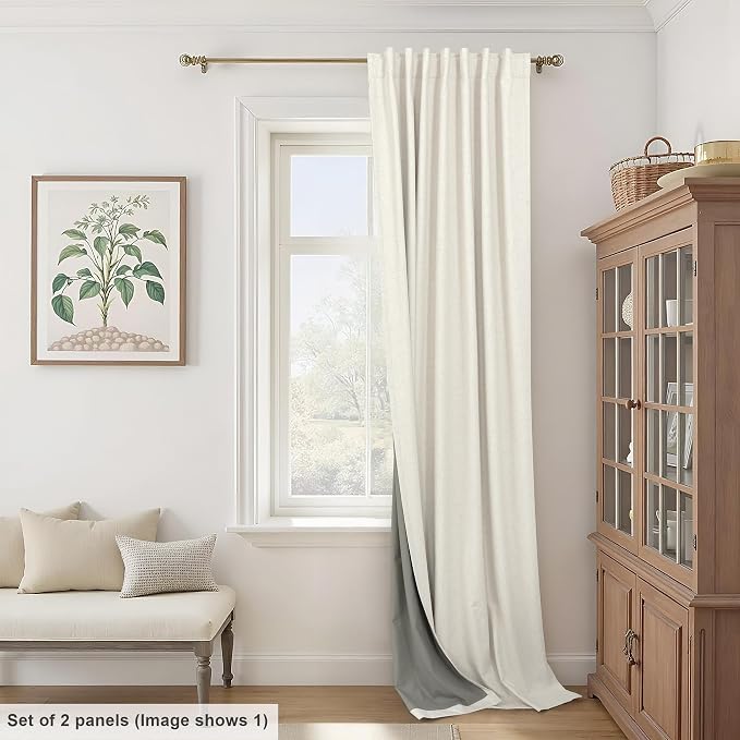 Extra Wide 60 Inch Width 100% Blackout Linen Curtains 102 Inches Long 2 Panels - Image 3
