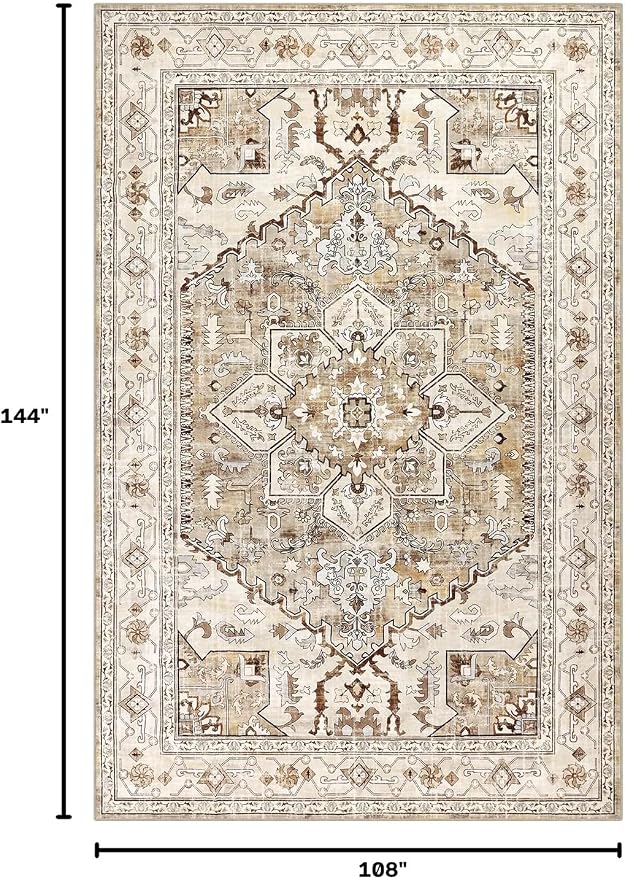 Yamaziot Area Rug 9x12, Non-Slip Washable Boho Vintage Living Room Bedroom Rug - Image 2