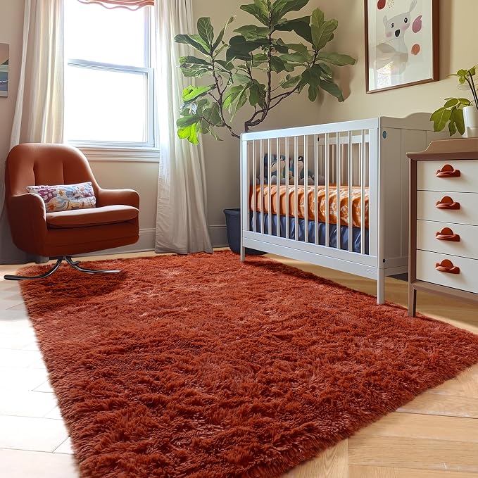 Amdrebio Terracotta Rustic Furry Big Area Rug 6x9 - Image 7