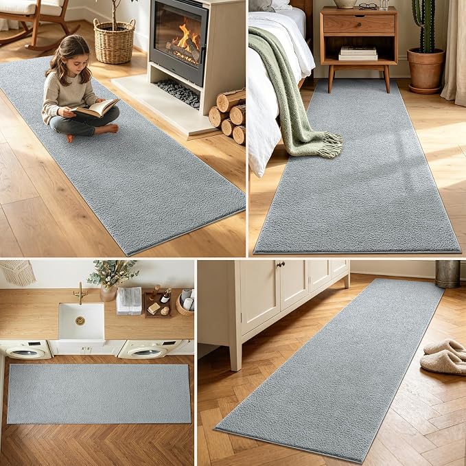 2x6 Light Grey Solid Runner Rug Washable Non-Slip - Image 3