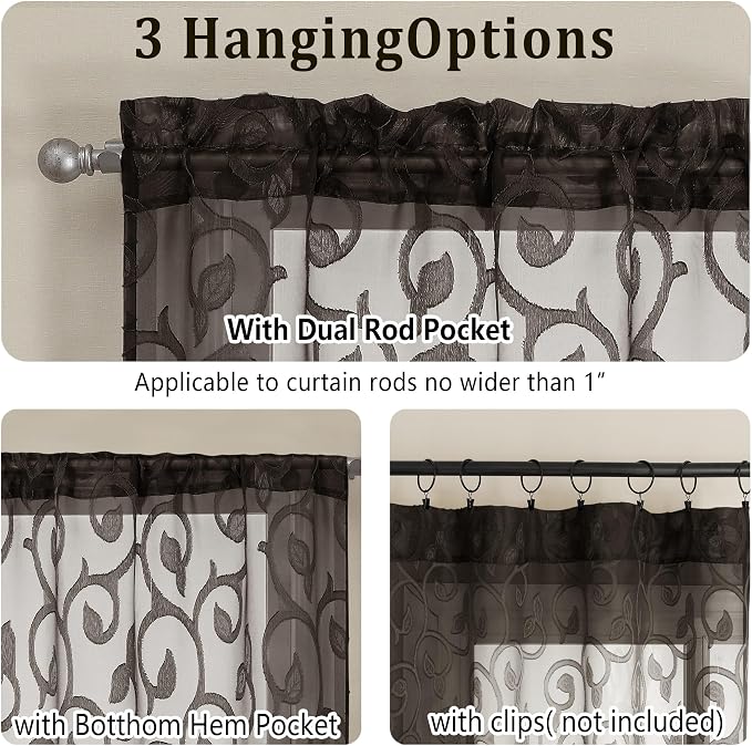 Furman Cafe Curtains 30 Inch Length 2 Panels Set, Elegant Geometric Jacquard - Image 4