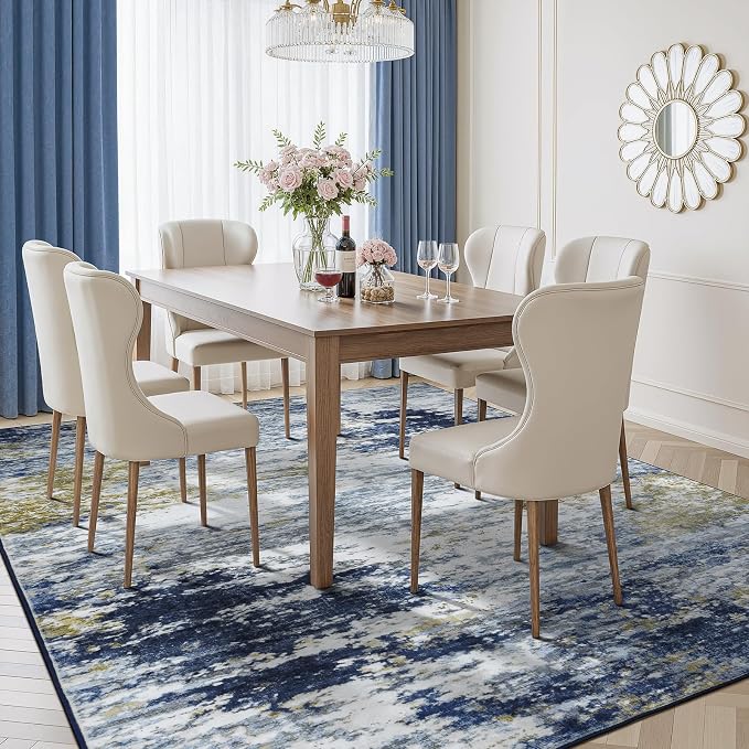 5x7 Area Rug for Living Room, Abstract Washable Non-Slip Rugs, Dark Blue | - Image 2