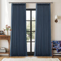Dark Blue 96 Inch Pinch Pleated Blackout Memory Trained Linen Curtains | Memory by Twodrapes