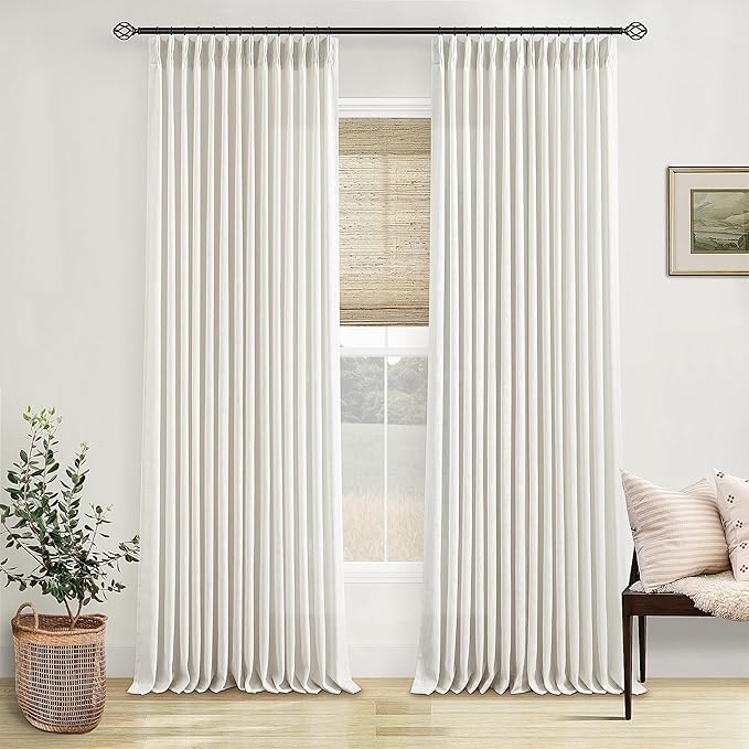 Natural Pinch Pleated 132 Inch Linen Curtains 2 Panels Set 40x132 | Extra Long - Image 7