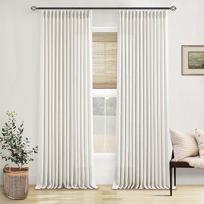 Natural Pinch Pleated Linen Curtains 112 Inches Long 2 Panels Set | Memory - Image 8