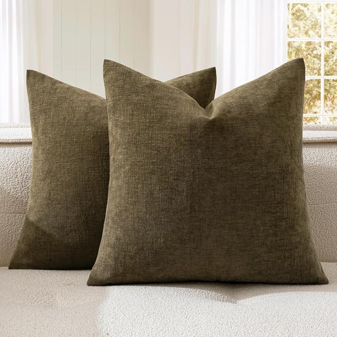 MIULEE Coffee Chenille Couch Throw Pillow Covers, 20x20 | Set of 2, Soft by MIULEE