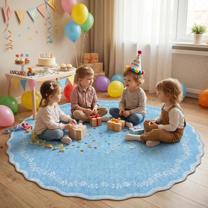 GarveeHome Round Rugs 6ft Scalloped Washable Circle Rug - Image 3