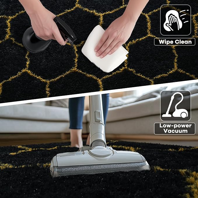 6x9 Large Black Gold Fluffy Soft Area Rug Non-Slip - Image 6