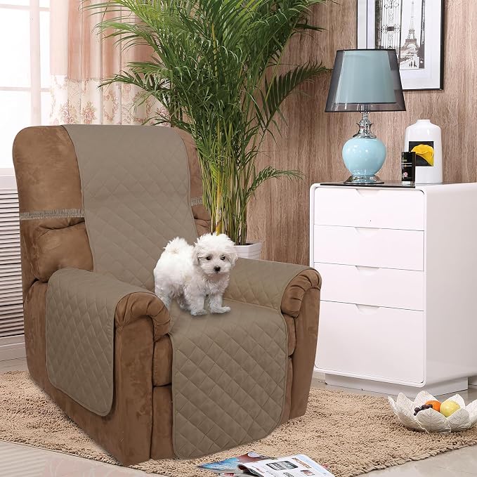 U-NICE HOME Reversible Recliner Chair Covers, Taupe | 28''Recliner Cover - Image 2