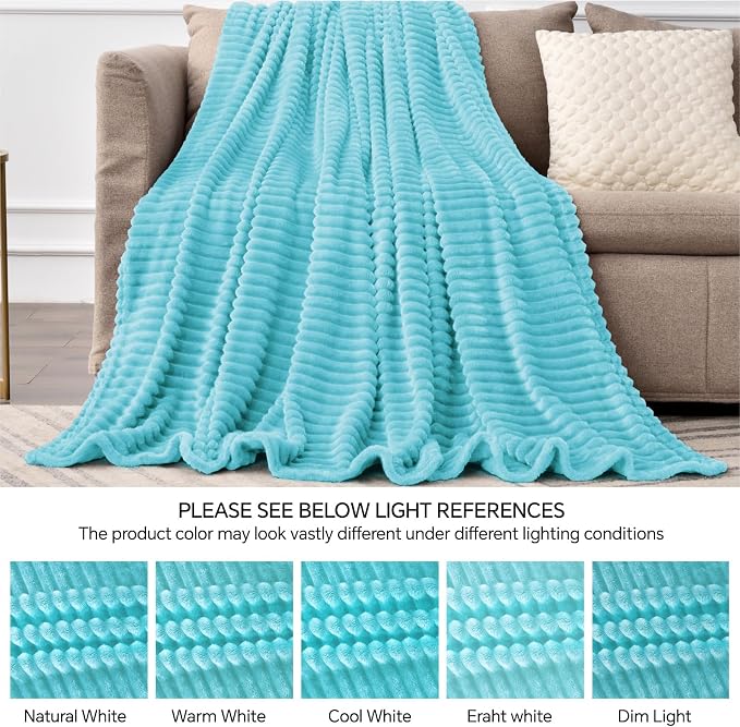BEDELITE 3D Ribbed Light Blue Fleece Throw Blanket - Image 5