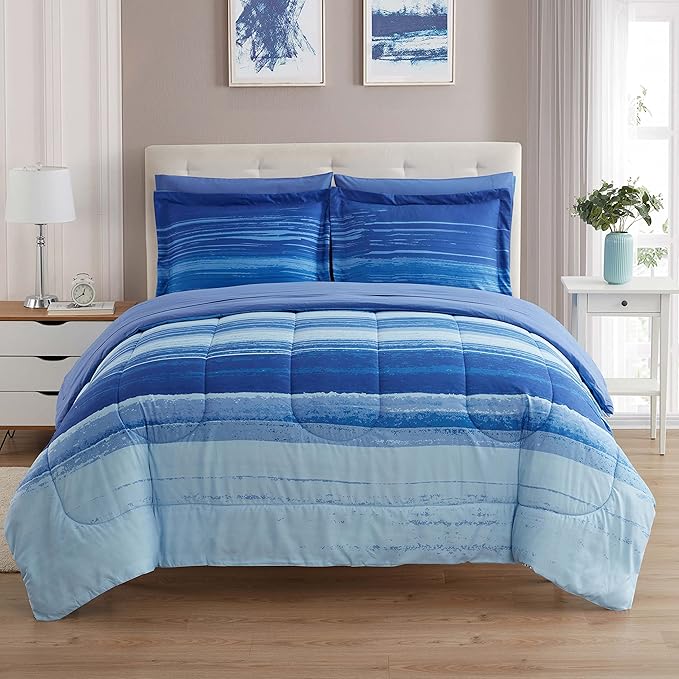 Sweet Home Collection 7 Piece Comforter Set Bag Solid Color All Season Soft Down Alternative Blanket & Luxurious Microfiber Bed Sheets, Siena, Queen