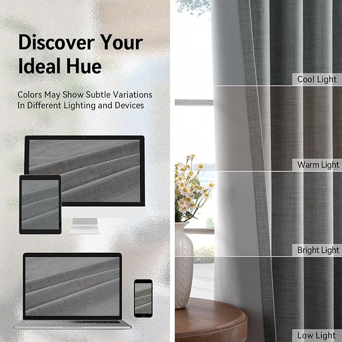 100% Blackout Linen Textured Curtains 84 Inch Long, Light Blocking, Thermal - Image 6