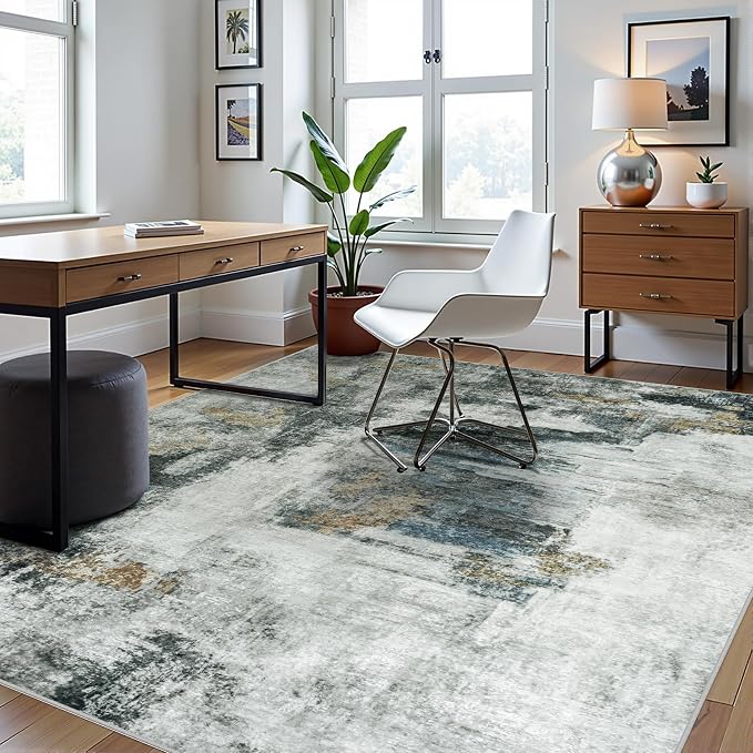 8x10 Area Rugs for Living Room Washable Bedroom Dining Room Black Gold | Modern - Image 3
