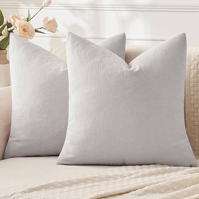 MIULEE Light Grey Chenille Couch Euro Throw Pillow Covers, 22x22 | Set of 2 by MIULEE